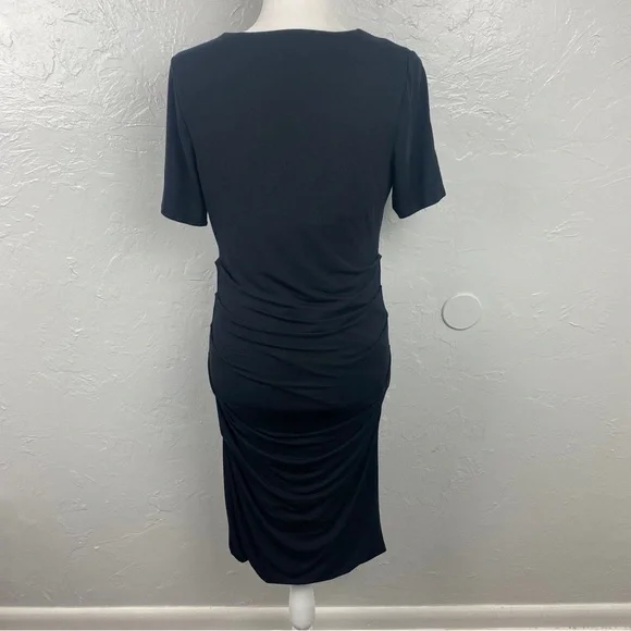 Lyssé black knit ruched bodycon stretchy midi dress size Medium - Picture 5 of 8